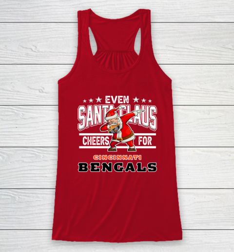 Cincinnati Bengals Even Santa Claus Cheers For Christmas NFL Racerback Tank 4