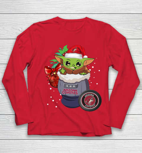 Arizona Coyotes Christmas Baby Yoda Star Wars Funny Happy NHL Youth Long Sleeve 10
