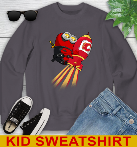 NHL Hockey Calgary Flames Deadpool Minion Marvel Shirt Youth Sweatshirt 5