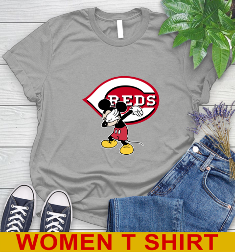 Cincinnati Reds MLB Baseball Dabbing Mickey Disney Sports Women's T-Shirt 11