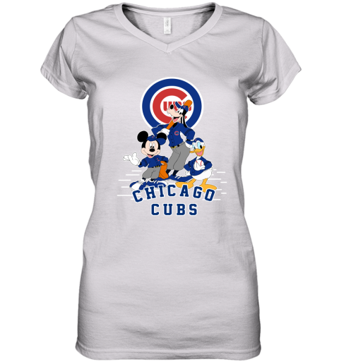 Chicago Cubs Mickey Donald And Goofy Baseball Women's V-Neck T-Shirt