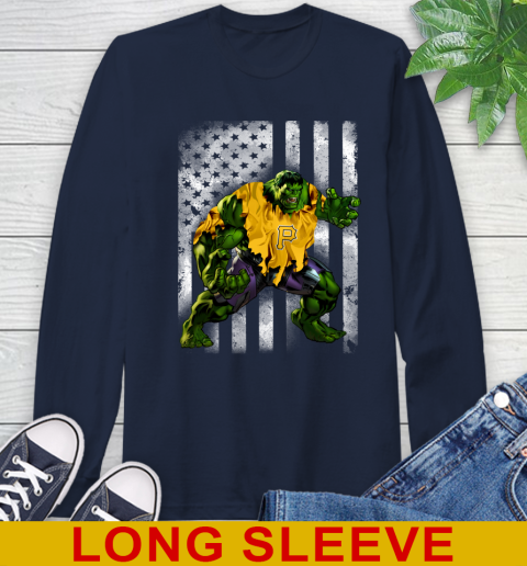 Pittsburgh Pirates Hulk Marvel Avengers MLB Baseball American Flag Long Sleeve T-Shirt 3