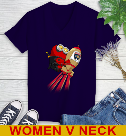 NHL Hockey Florida Panthers Deadpool Minion Marvel Shirt Women's V-Neck T-Shirt 3