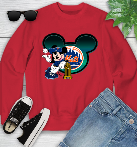 MLB New York Mets The Commissioner's Trophy Mickey Mouse Disney Youth Sweatshirt 9