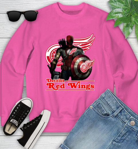 NHL Captain America Thor Spider Man Hawkeye Avengers Endgame Hockey Detroit Red Wings Youth Sweatshirt 7