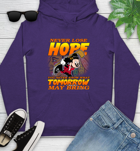 Chicago Blackhawks NHL Hockey ootball Mickey Disney Never Lose Hope Youth Hoodie 5