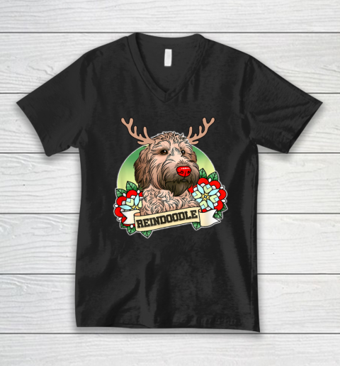 Reindoodle  Reindeer Doodle  Christmas Dog V-Neck T-Shirt