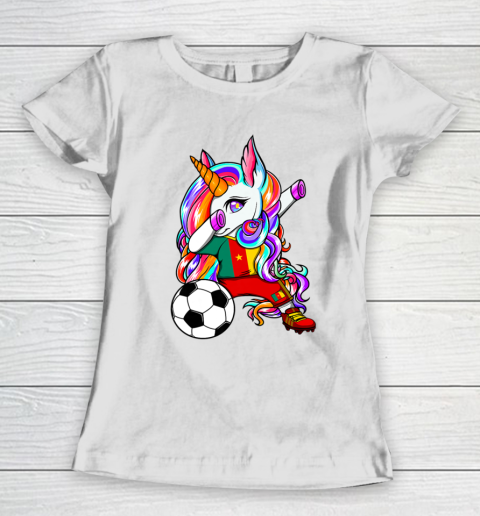Dabbing Unicorn Cameroon Soccer Fans Jersey Flag Football Women's T-Shirt