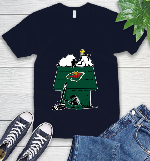 Minnesota Wild NHL Hockey Snoopy Woodstock The Peanuts Movie V-Neck T-Shirt 3