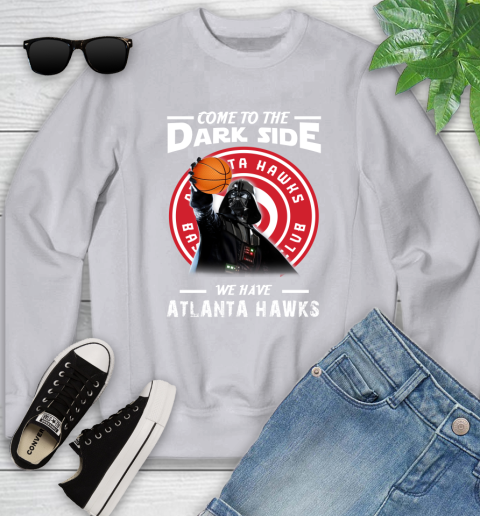 NBA Come To The Dark Side We Have Atlanta Hawks Star Wars Darth Vader Basketball Youth Sweatshirt 3