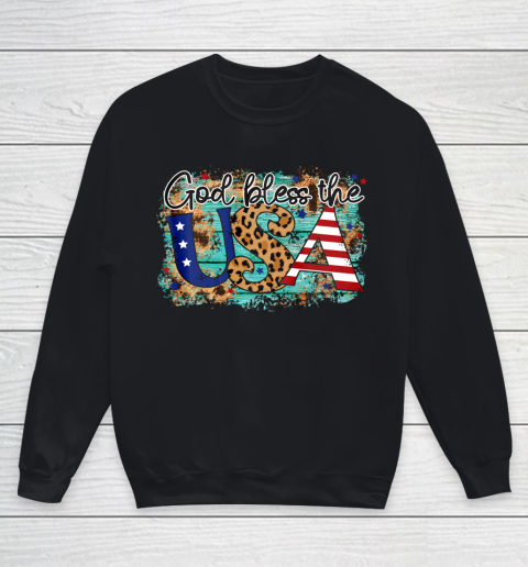 God Bless the USA Stars Stripes and Leopard Print Youth Sweatshirt