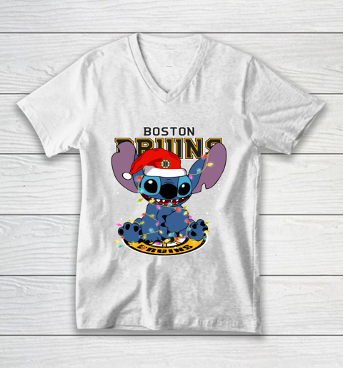 Boston Bruins NHL Hockey noel stitch Christmas V-Neck T-Shirt