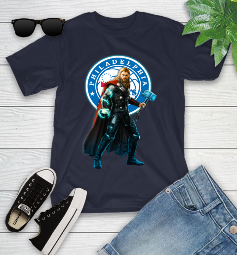 NBA Thor Avengers Endgame Basketball Philadelphia 76ers Youth T-Shirt 3