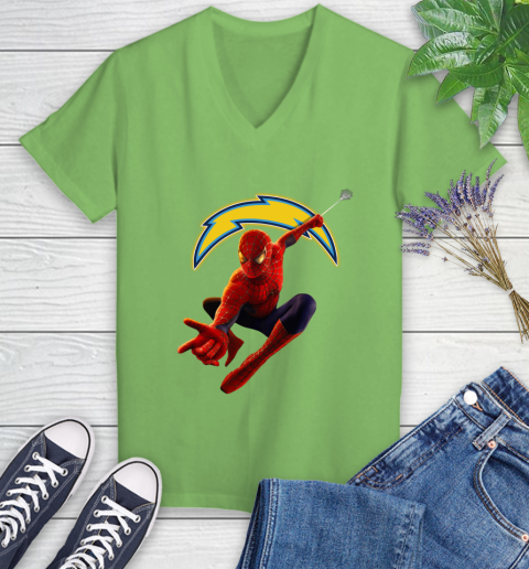 NFL Spider Man Avengers Endgame Football Los Angeles Chargers Women's V-Neck T-Shirt 11