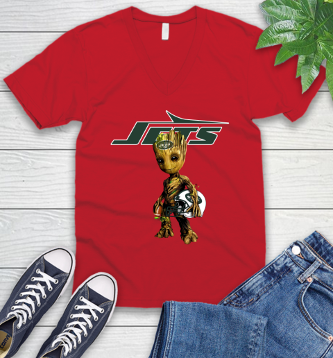 New York Jets NFL Football Groot Marvel Guardians Of The Galaxy V-Neck T-Shirt 7