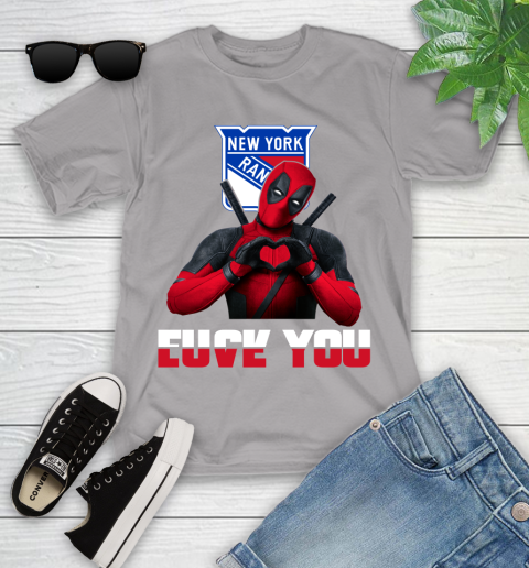 NHL New York Rangers Deadpool Love You Fuck You Hockey Sports Youth T-Shirt - Image 5