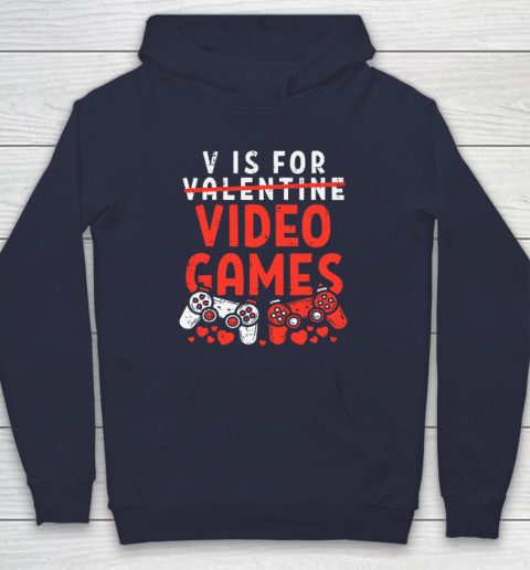 V Is For Video Games Funny Valentines Day Gamer Hoodie 2