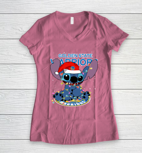 Golden State Warriors NBA noel stitch Basketball Christmas Women's V-Neck T-Shirt 7