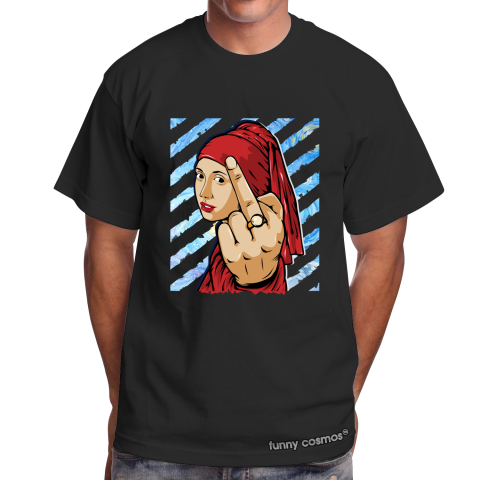 Air Jordan 5 Red Suede Matching Sneaker Tshirt The Girl With THe Pearl Earing Middle Finger Red Jordan Tshirt