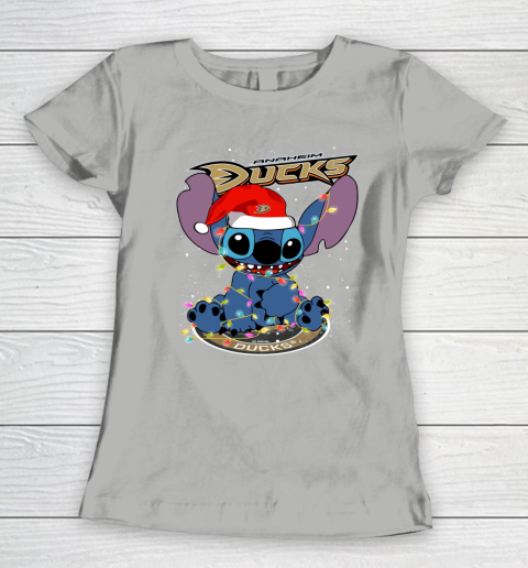 Anaheim Ducks NHL Hockey noel stitch Christmas Women's T-Shirt - Image 9