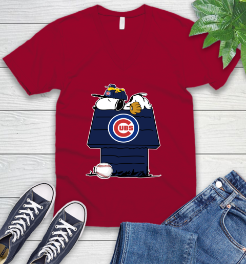 MLB Chicago Cubs Snoopy Woodstock The Peanuts Movie Baseball T Shirt V-Neck T-Shirt 8