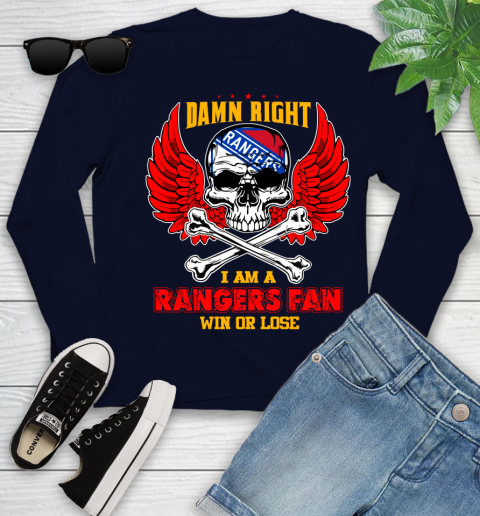 NHL Damn Right I Am A New York Rangers Win Or Lose Skull Hockey Sports Youth Long Sleeve 2