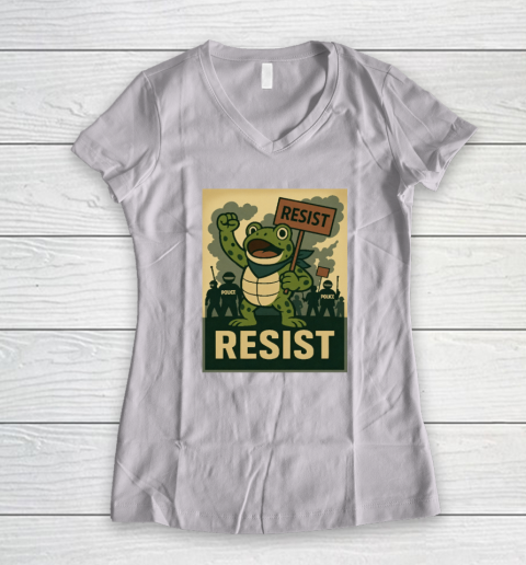 Resist Portland Frog Stand With Frog Digital Protest Shirt Women's V-Neck T-Shirt