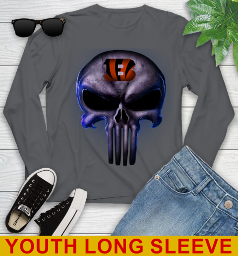 Cincinnati Bengals NFL Football Punisher Skull Sports Youth Long Sleeve 9