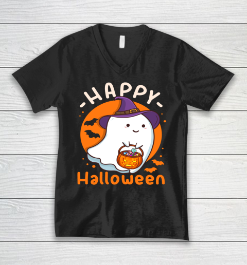Happy Halloween Ghost Pumpkin Halloween Party V-Neck T-Shirt