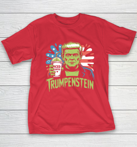 Trumpenstein Funny Iced Coffee Drink Halloween 4th of July USA Flag Youth T-Shirt 7