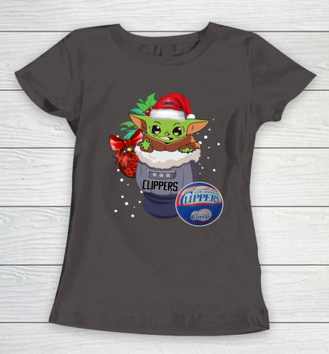 LA Clippers Christmas Baby Yoda Star Wars Funny Happy NBA Women's T-Shirt 8