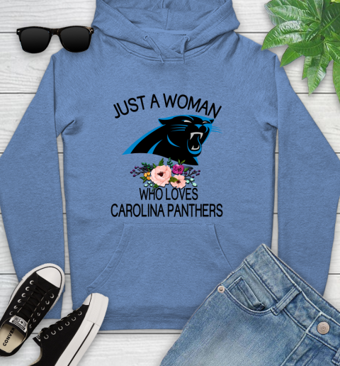 NFL Just A Woman Who Loves Carolina Panthers Football Sports Youth Hoodie 8