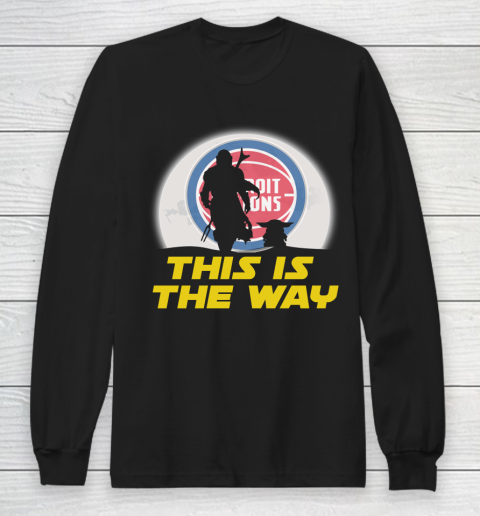 Detroit Pistons NBA Basketball Star Wars Yoda And Mandalorian This Is The Way Long Sleeve T-Shirt
