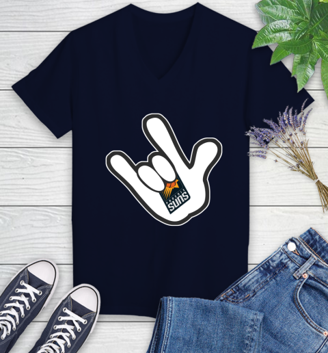 Phoenix Suns NBA Basketball Mickey Rock Hand Disney Women's V-Neck T-Shirt 3