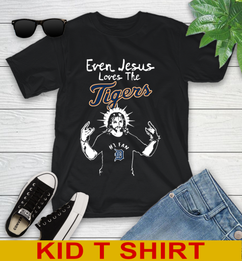 Detroit Tigers MLB Baseball Even Jesus Loves The Tigers Shirt Youth T-Shirt