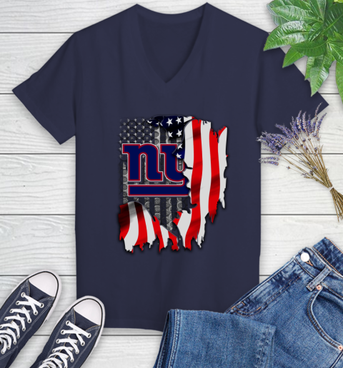 New York Giants NFL Football American Flag Women's V-Neck T-Shirt 12