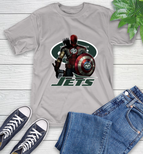 NFL Captain America Thor Spider Man Hawkeye Avengers Endgame Football New York Jets T-Shirt 12