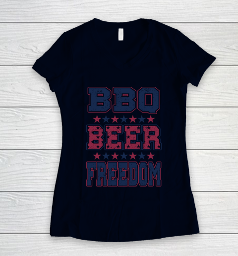 BBQ Beer Freedom Women's V-Neck T-Shirt 3