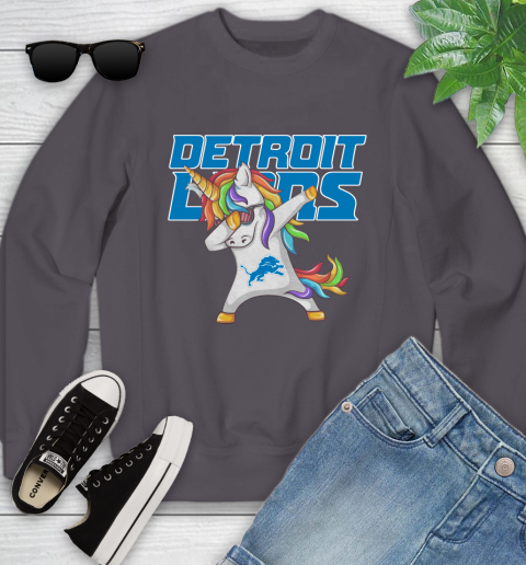 Detroit Lions NFL Football Funny Unicorn Dabbing Sports Youth Sweatshirt 6