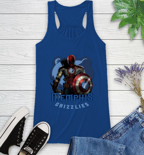 Memphis Grizzlies NBA Basketball Captain America Thor Spider Man Hawkeye Avengers Racerback Tank 9