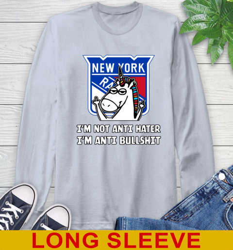 New York Rangers NHL Hockey Unicorn I'm Not Anti Hater I'm Anti Bullshit Long Sleeve T-Shirt 6