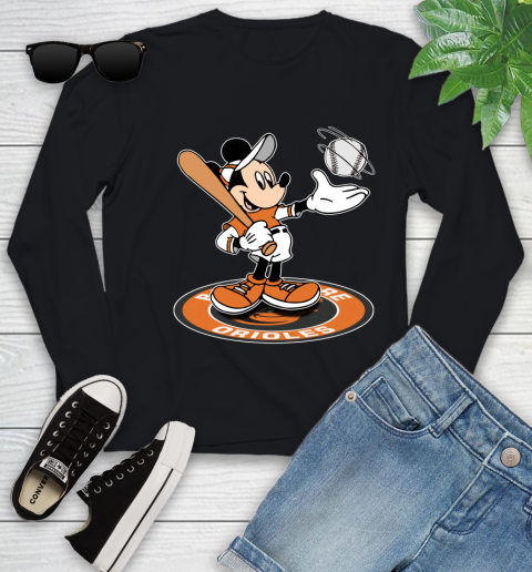 MLB Baseball Baltimore Orioles Cheerful Mickey Disney Shirt Youth Long Sleeve