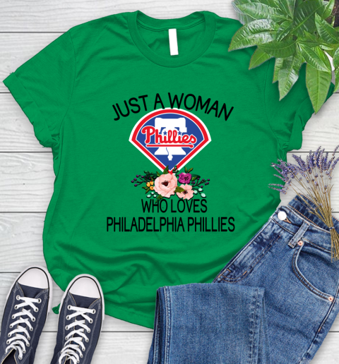 MLB Just A Woman Who Loves Philadelphia Phillies Baseball Sports Women's T-Shirt 4
