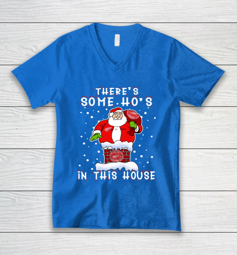 Detroit Red Wings Christmas There Is Some Hos In This House Santa Stuck In The Chimney NHL V-Neck T-Shirt 5