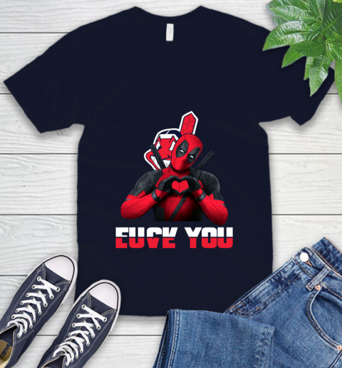 MLB Cleveland Indians Deadpool Love You Fuck You Baseball Sports V-Neck T-Shirt 2