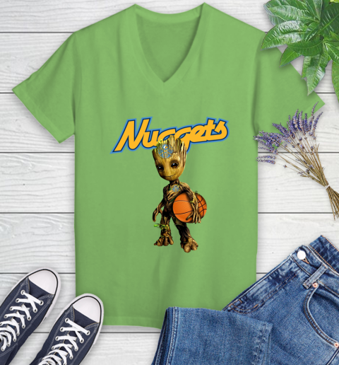 Denver Nuggets NBA Basketball Groot Marvel Guardians Of The Galaxy Women's V-Neck T-Shirt 11