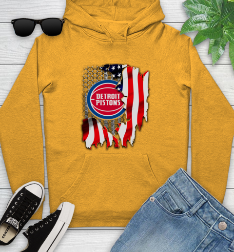 Detroit Pistons NBA Basketball American Flag Youth Hoodie 2