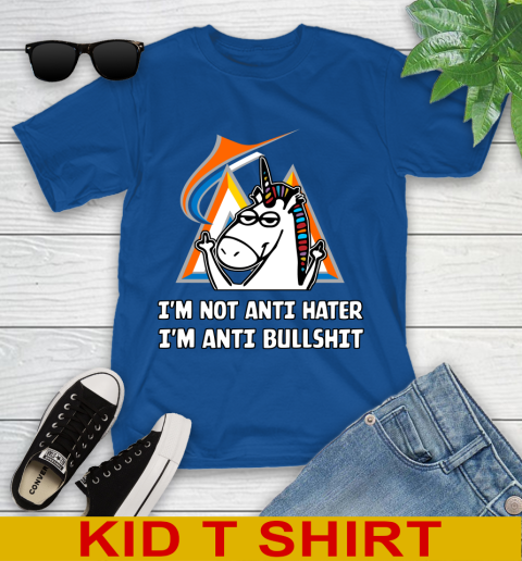 Miami Marlins MLB Baseball Unicorn I'm Not Anti Hater I'm Anti Bullshit Youth T-Shirt 9