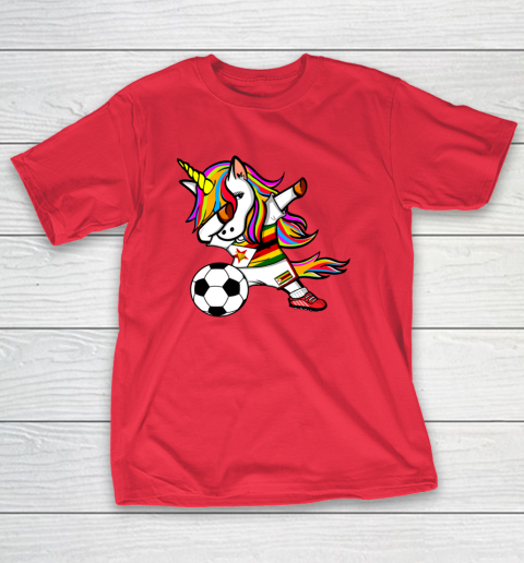 Dabbing Unicorn Zimbabwe Football Zimbabwean Flag Soccer T-Shirt 10