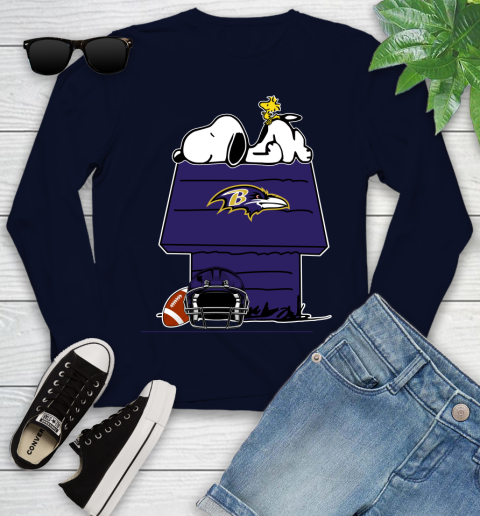 Baltimore Ravens NFL Football Snoopy Woodstock The Peanuts Movie Youth Long Sleeve 3